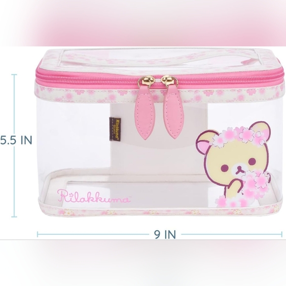 🌸🐻 NWT San-x Rilakkuma Korilakkuma Sakura Clear Cosmetics Makeup Pouch Bag - Picture 5 of 10